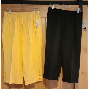 New! Lot of 2 Kim Rogers M & 12 Petite Capris Yellow Black Cotton Polyester